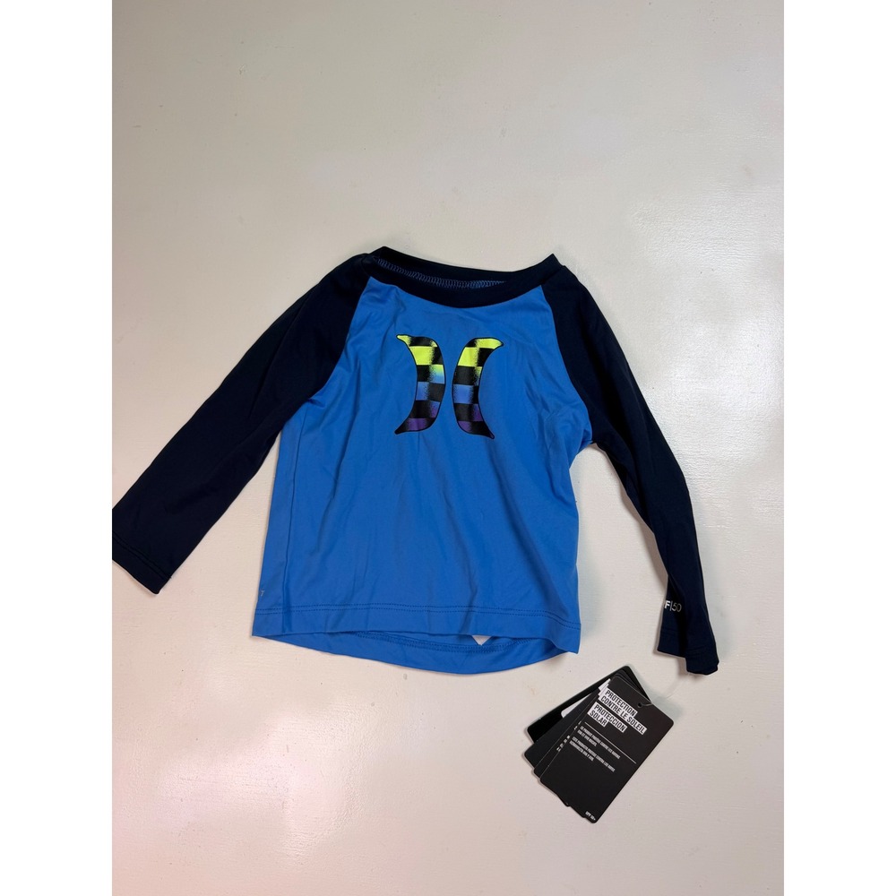 Hurley Rash Guard Kids 12M Blue New UPF 50+ Dri-FIT Long Sleeve Swim Top